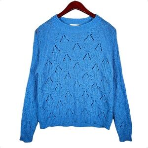 ELSAMANDA by ANTHROPOLOGIE Italian Mohair Lapis Blue Open Knit Pullover